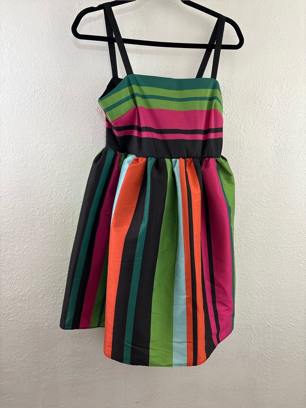 Bob Mackie vibrant striped party mini dress spaghetti straps and a flare - Picture 2 of 5